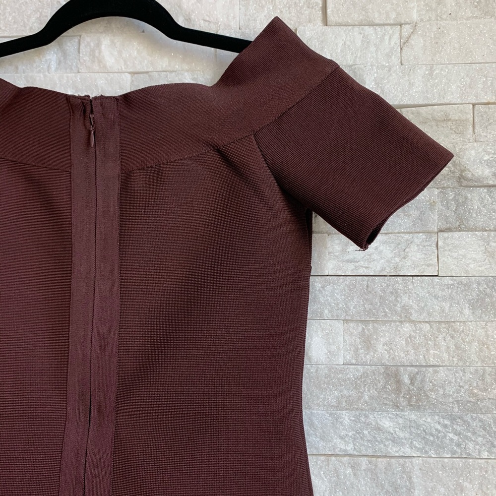 Wine Off the Shoulder Bodycon Bandage Dress - Picture 2 of 4